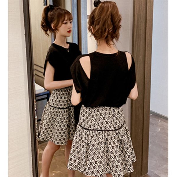 

internet celebrity 2020 summer korean style new t-shirt short-sleeved t-shirt floral skirt elegant casual two-piece suit for women 6gqek 6gq, Gray