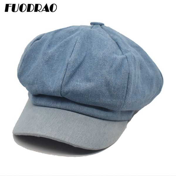 

stingy brim hats fuodrao cowboy octagonal women korean solid color beret hat spring autumn sboy cap casual bone gorras painter c1, Blue;gray