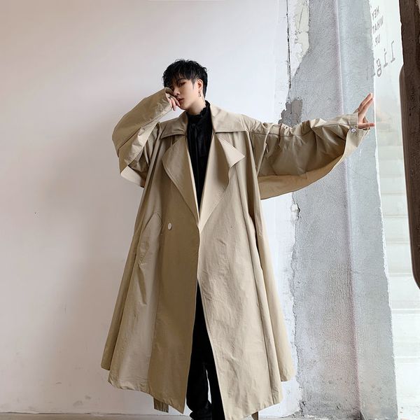 

hybskr 2020 autumn new men's coat casual loose windbreaker coats woman clothing long sleeve streetwear male oversized coat, Tan;black