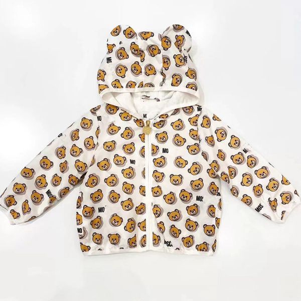 

baby girls and boys hooded clothes toddler kids cartoon bear sunscreen jackets children outerwear zipper coats, Blue;gray