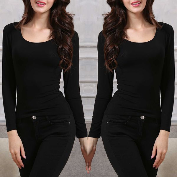 

women's plain thermal underwear winter base layer scoop neck t shirt, White
