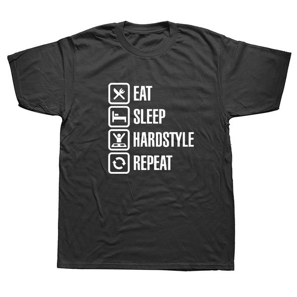 

смешные eat sleep hardstyle повторные graphic t-shirt mens casual стиль короткие рукава крупногабаритные streetwear hip hop t рубашки boyfri