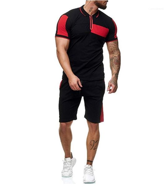 

sets mens slim casual sets color patchwork mens designer tracksuits casual slim short sleeve two piece shorts, Gray