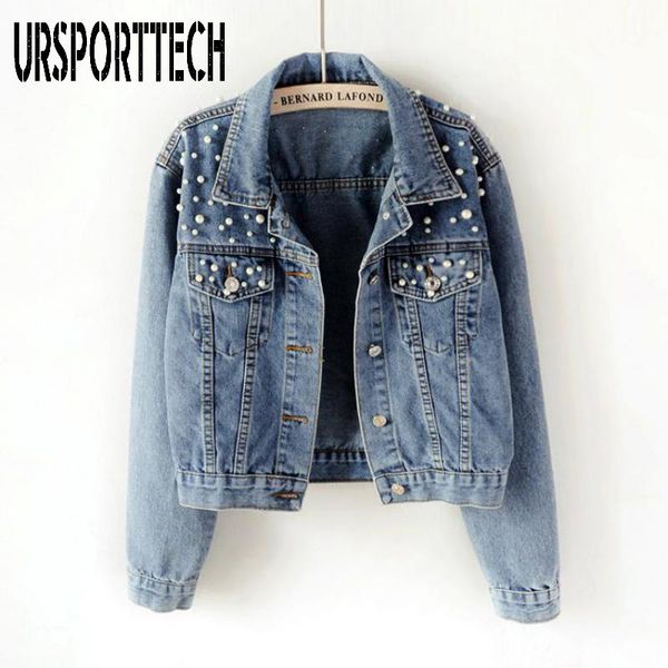 

women's jackets plus size 5xl pearl beading women denim jacket fashion casual streetwear slim coat oversize jeans black, Black;brown