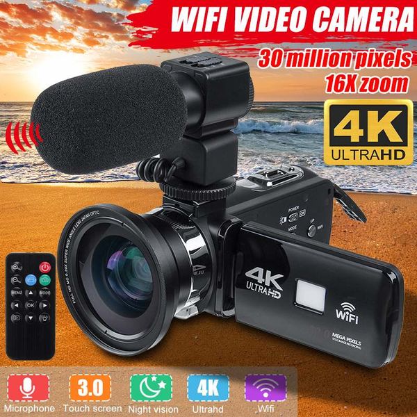 

professional 4k wifi hd camcorder video camera night vision 3 inch lcd touch screen 16x digital zoom camera with microphone lens
