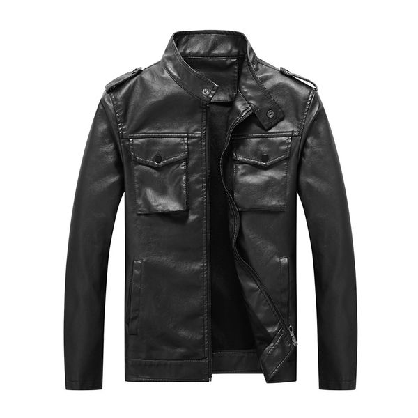 

mens winter leather jacket 2020 new men casual loose pu vintage bomber jacket thick fashion windbreak coat male clothing, Black