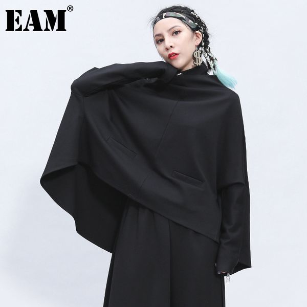 

eam] сыпучие fit black нерегулярные толстовка новый водолазка с длинным рукавом женщины большой размер мода tide весна осень 2020 1z345