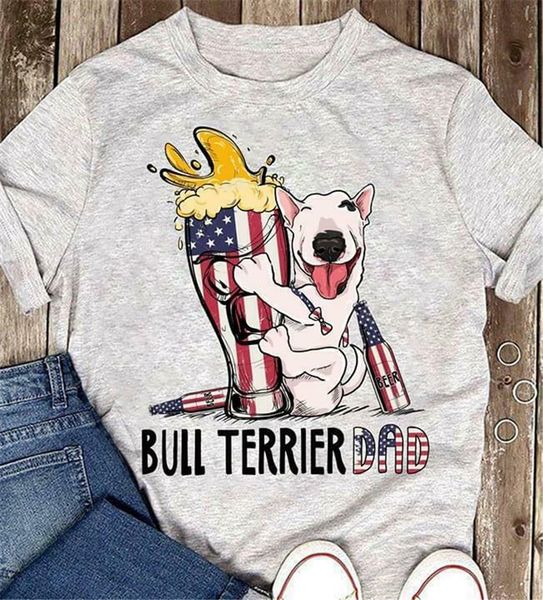 

cute bull terrier dad and american beer version 2 men t-shirt father's day s-6xl style tee shirt