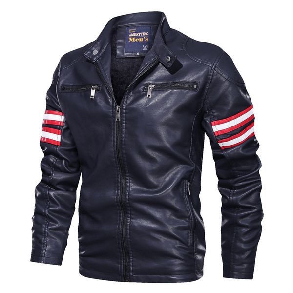 

2020 autumn winter men's leather jacket casual fashion stand collar motorcycle jacket men slim style quality leather men, Black
