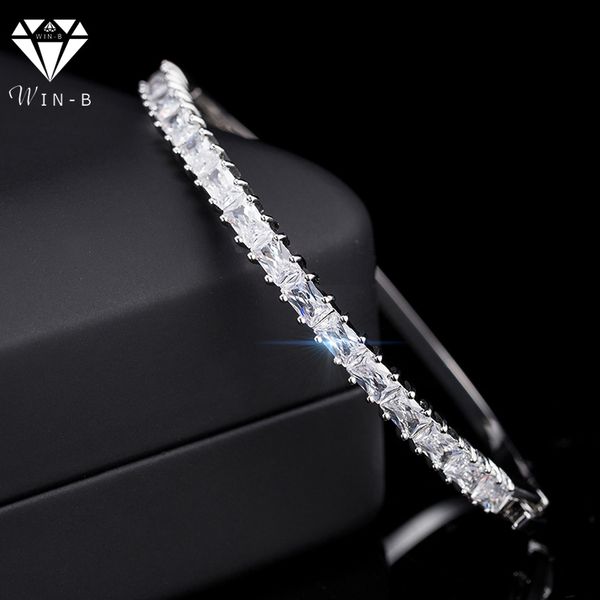 

bangle win-b crystal cubic zirconia tennis bracelet pulseras mujer charms women white gold cuff jewelry wedding bridal gift, Black