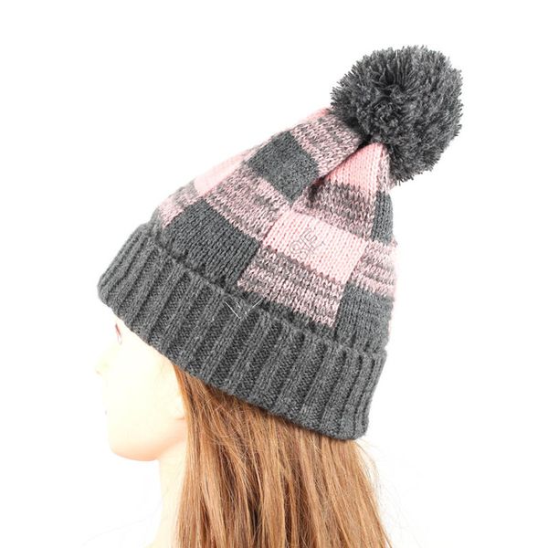

женщины зимы вязание hat отбортовка плед помпон вязаных шапочки cap warm wool шапка вязание bonnet beanie партия шляпа головной убор бутики, Yellow