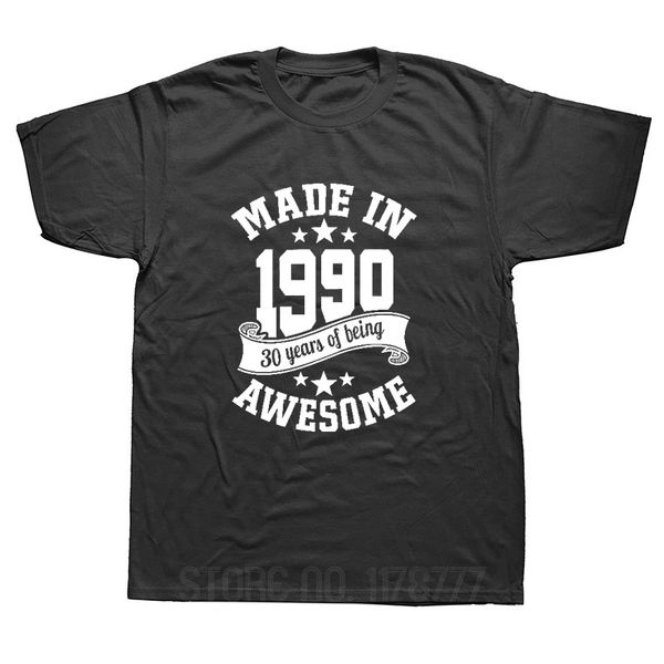 

made in 1990 awesome 30th funny birthday t-shirt mens short sleeves hip hop printed t shirts plus size tees streetwear