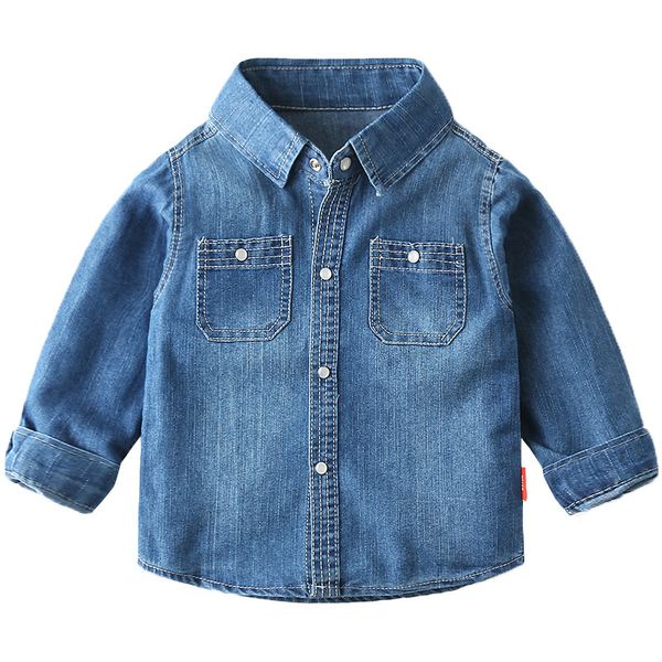 

kids little boy girl denim shirt letter print long sleeve button down denim blouse jacket coat clothes, White;black