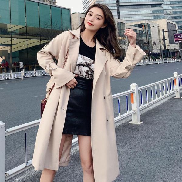 

spring khaki windbreaker womens 2020 new slim trench coats female belt double breasted overcoat women korean temperament outwear, Tan;black