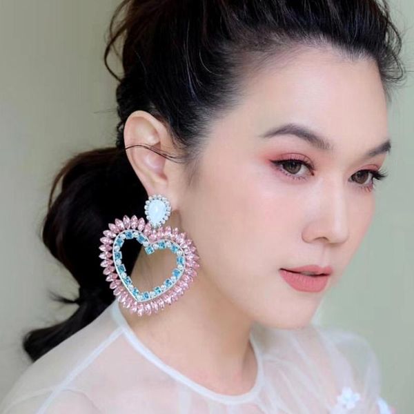 

boutique new pink rhinestone heart charms drop dangle earrings for women fashion jewelry bohemian statement earrings accessories, Silver
