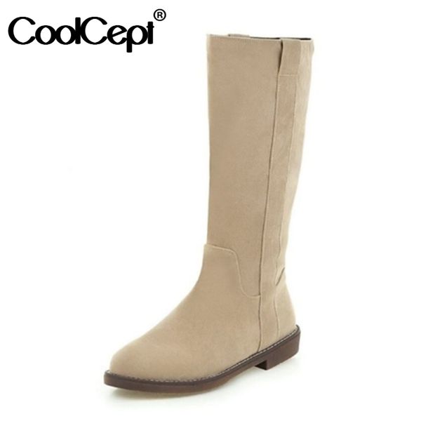 

boots coolcept size 31-44 women mid calf round toe winter short fashion casual shoes ladies footwear, Black
