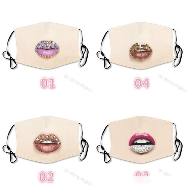 

lip mouths teeth face masks cotton printed crystal fashion mascarilla respirable custom earloop mascherine reusable ladies women 3xb c2