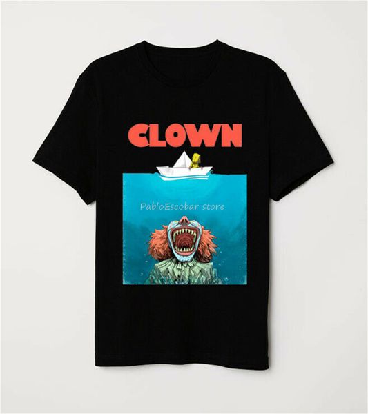

челюсти плакат пародия стивен кинг pennywise клоун смешно horror черная футболка мода tee shirt