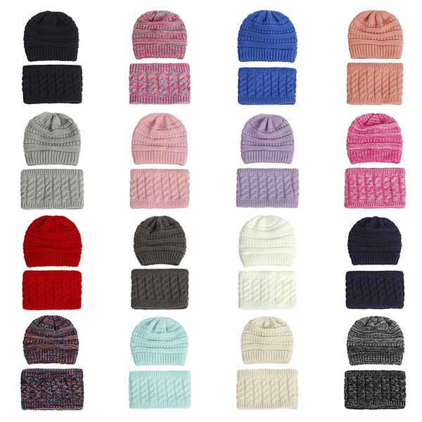 

new winter children's bib hat two piece set baby knitted caps warm wool plush thickened neck cover velvet cotton beanie hats hot, Blue;gray