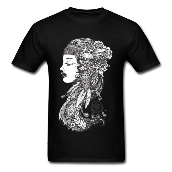 

2018 new arrival gypsy girl print men black t-shirt o neck cotton & tees unique character painting hip hop tshirt