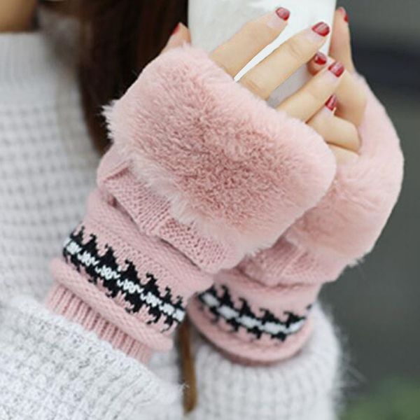 

women gloves thick skullies female winter warm fashion winter hats fur gloves for women, Blue;gray