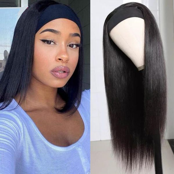 

lace wigs straight headband wig human hair brazilian remy scarf long thick front for black women, Black;brown
