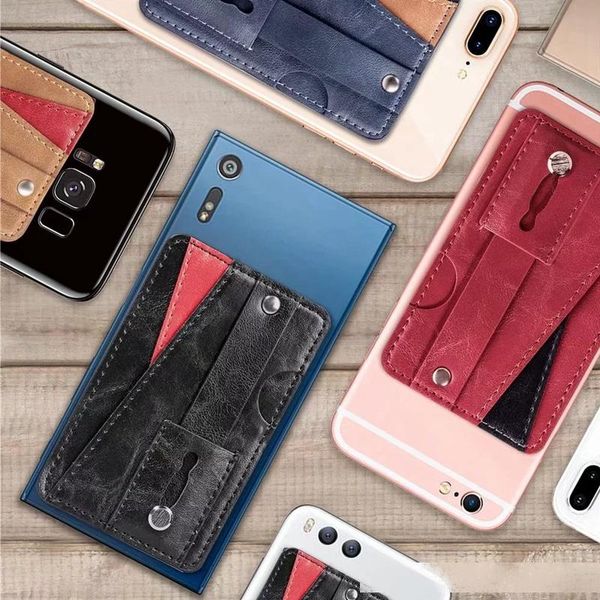 

10pcs universal multifunction pu leather wallet back sticker cover with card slots finger ring sticker for cell phone case 3m glue
