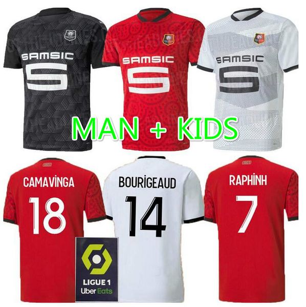 

20 21 rennes soccer jersey 2020 2021 28 raphinha niang terrier j.martin stade rennais fc bourigeaud home away men kids kit football shirts, Black;yellow