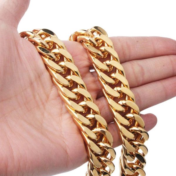 

15mm new charming 316l stainless steel gold jewelry miami cuban chain link mens boys necklace or bracelet bangle 7-32 inch, Silver