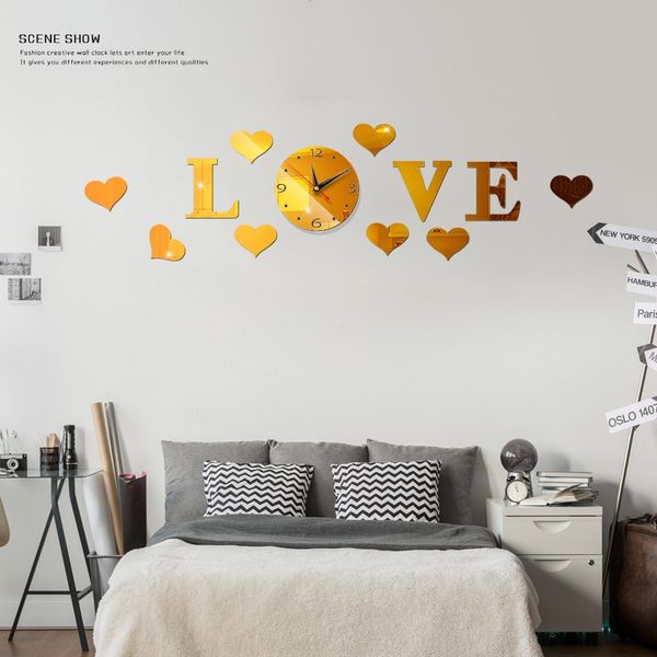 

3d diy dot super acrylic mirror wall clock home fashion decoration mute wall sticker clock love clock