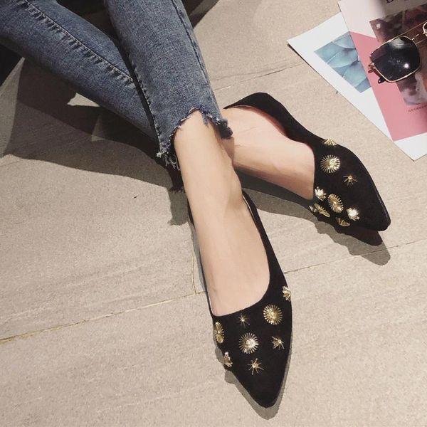 

jaycosn fashion women flat shoes spring autumn ballerina rhinestone flats shoes princess pointed toe loafer female slip on flats, Black