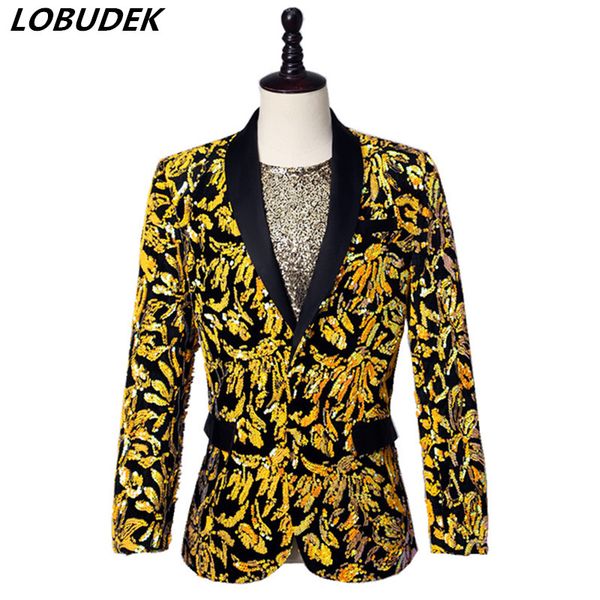 

men's suits & blazers luxury gold sequins suit jacket evening party formal costume fashion slim fit shining blazer tuxedo singer host s, White;black