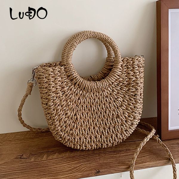 

lucdo 2020 summer straw bags for women casual woven beach crossbody shoulder bag handmade rattan female handbags