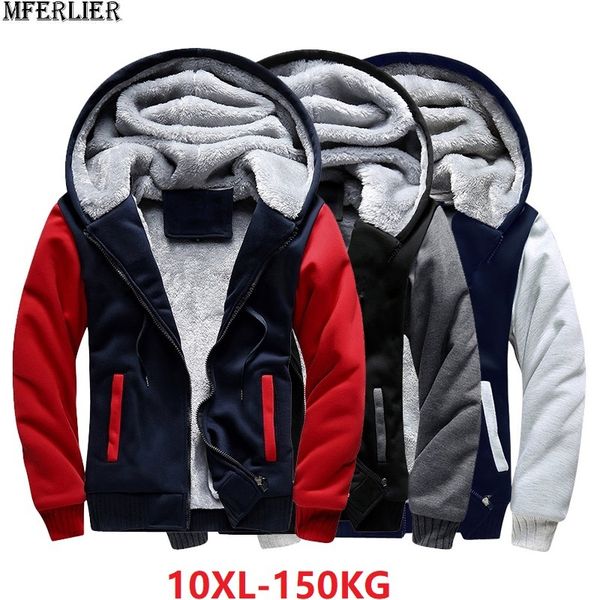 

plus large size big men jackets sweatshirt hooded thick warm fleece autumn 7xl 8xl 9xl 10xl winter black patchwork out wear coat, Black;brown