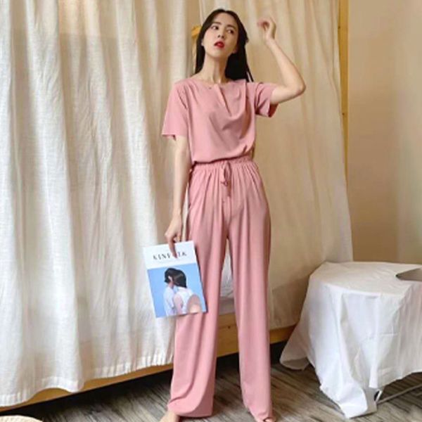 

sister xiaogang soft suit women's casual fashion suit 2020 summer loose t-shirt t-shirt and trousers wide leg ice silk trousers qkqg0, Gray