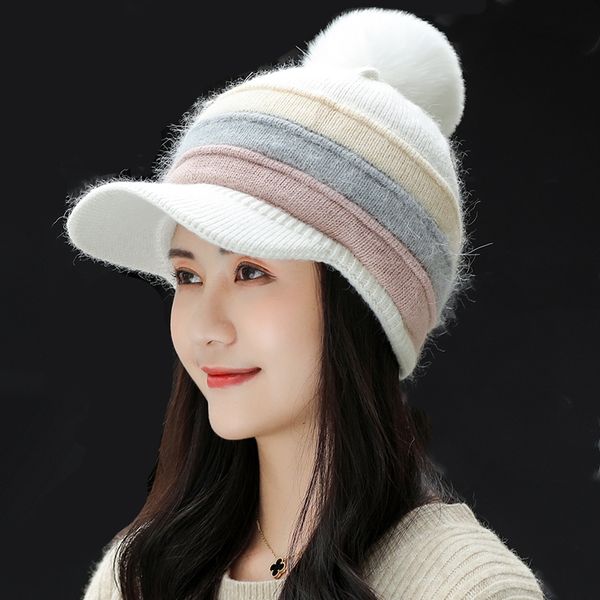 

beanie/skull caps simple winter hat for women pompom beanie knitted fur womens ski skullies beanies female cap, Blue;gray