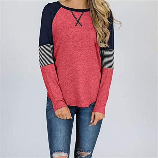 

raglan sleeve tee shirt women soft spring autumn tee casual striped o-neck t-shirt 2020 new plus size t shirt patchwork, White