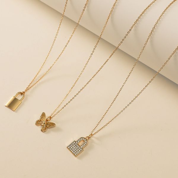 

luokey мода простой бабочки кулон ожерелье с rhinestone hip hop punk блокировка ожерелье для женщин clavilce цепи choker подарков, Silver