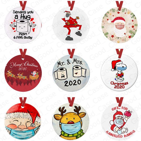 

2021 christmas ornaments face mask snowman round hanging pendant santa claus letters pendants charm for xmas party gifts decoration f92103