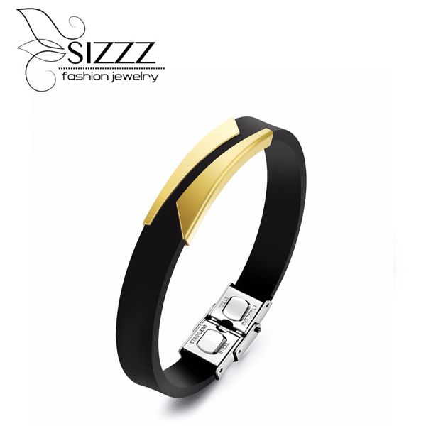 

charm bracelets 2021 20.5cm long 10mm wide silicone bracelet stainless steel gold color optional for men, Golden;silver