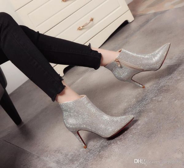 Heißer Verkauf – Luxus-High-Heels von höchster Qualität, knöchellange Brautschuhe, Wintermode, Strass-Hochzeitsschuhe für Frauen