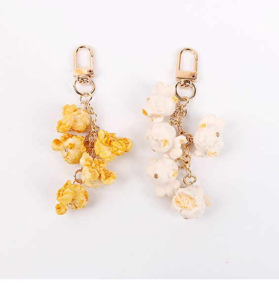 

keychains funny imitation popcorn keychain for women creative jewelry handmade bag pendant key chains holder car keyrings, Silver