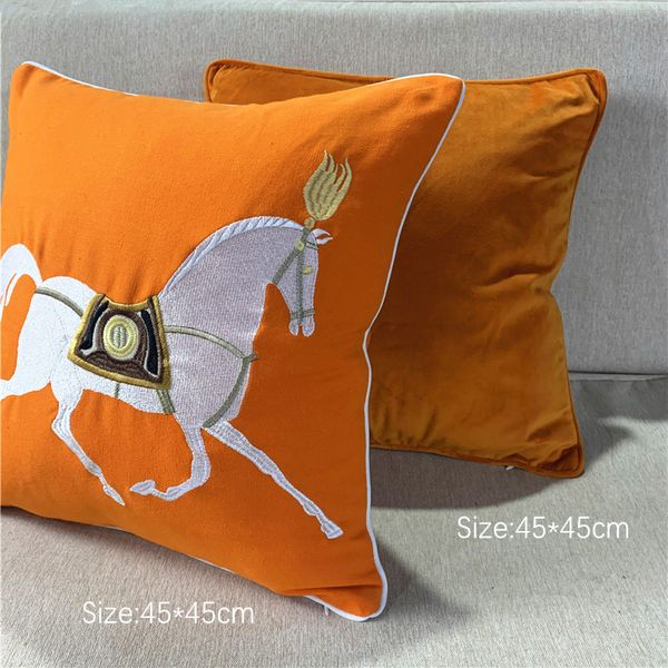 

deluxe embroidery orange red white horse designer pillow case 45x45cm sofa cushion cover canvas home bedding decorative sell by pi