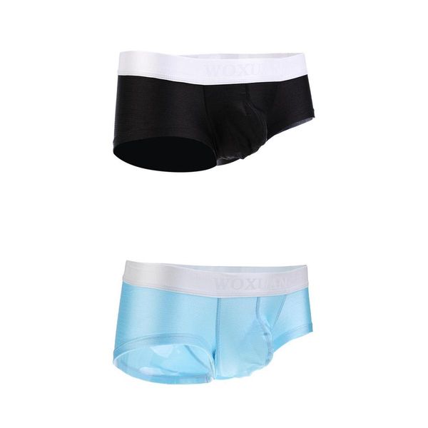 

2pcs men's low waist soft boxer briefs bulge pouch underpants blue+black xl, Black;white