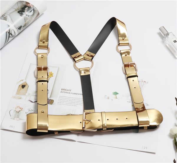 

2020 new women golden harajuku pu leather crop corset elt pin buckle harness ladies suspenders waist straps belt, Black;brown
