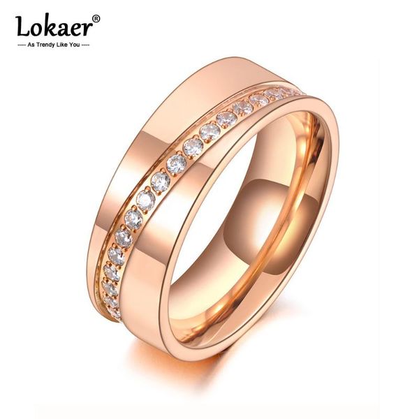 

wedding rings lokaer fashion titanium steel mosaic rhinestone geometry luxury rose gold cz crystal ring for women girls r20034, Slivery;golden