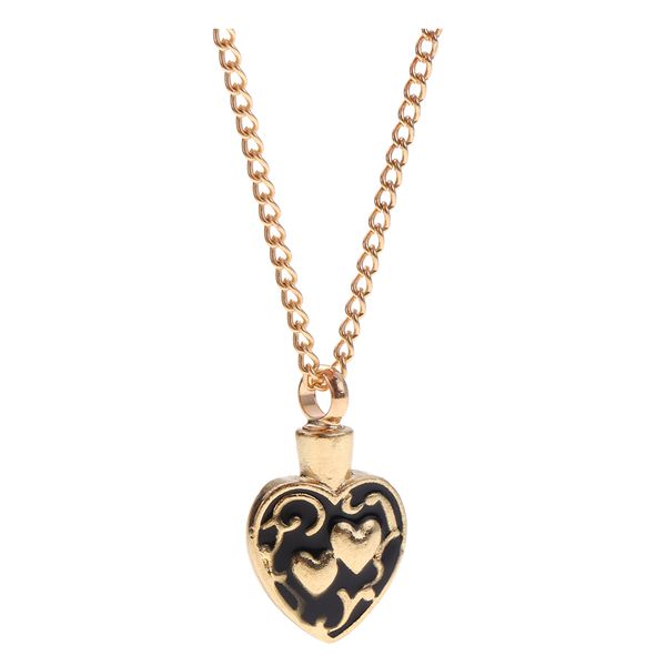 

gold tone love heart with flower carving urn pendant memorial chain necklace, Silver