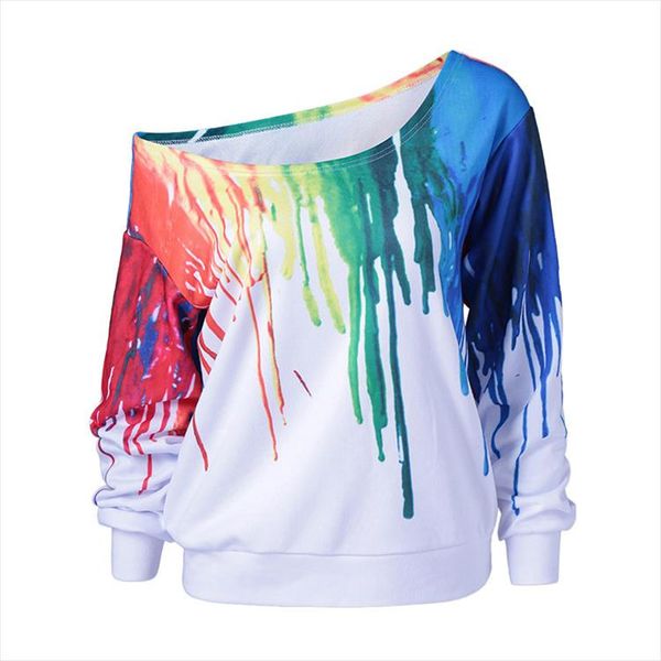

autumn winter 3d printed one shoulder hoodie women long sleeve sweatshirt round neck loose jumper pullovers sudaderas plus size, Black
