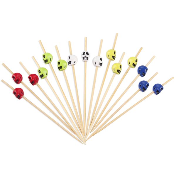 

halloween skewers skull cocktail picks 4.7 inch long bamboo toothpicks for appetizers fruit kabobs drinks party food decorations - msl127