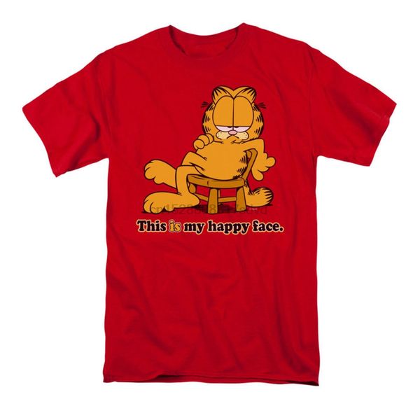 

garfield mens happy face t-shirt red rockabiliaknitted comfortable fabric